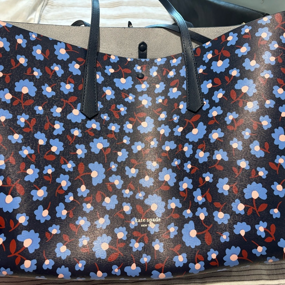 Kate Spade Black and Blue Tote Bag with Floral Design